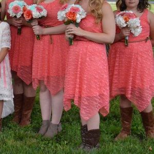 Pink lace high low dress